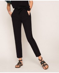 pantaloni neri donna con ricamo filo smerlato e eyelet | TWINSET