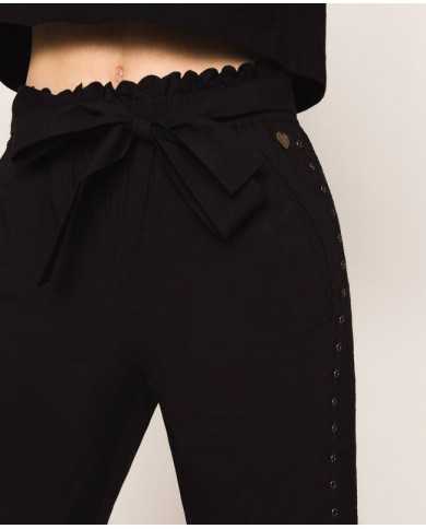 pantaloni neri donna con ricamo filo smerlato e eyelet | TWINSET pantaloni neri donna con ricamo filo smerlato e eyelet | TWINSET