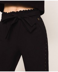 pantaloni neri donna con ricamo filo smerlato e eyelet | TWINSET