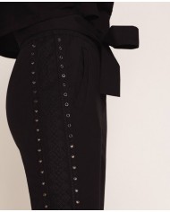 pantaloni neri donna con ricamo filo smerlato e eyelet | TWINSET