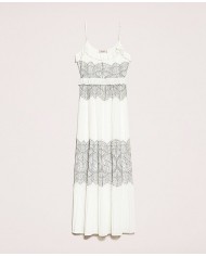 Abito lungo neve donna con intarsio di pizzo Valencienne | TWINSET