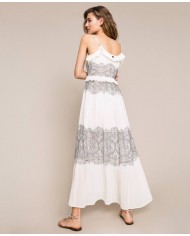 Abito lungo neve donna con intarsio di pizzo Valencienne | TWINSET