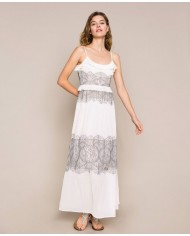 Abito lungo neve donna con intarsio di pizzo Valencienne | TWINSET