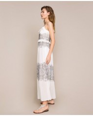 Abito lungo neve donna con intarsio di pizzo Valencienne | TWINSET