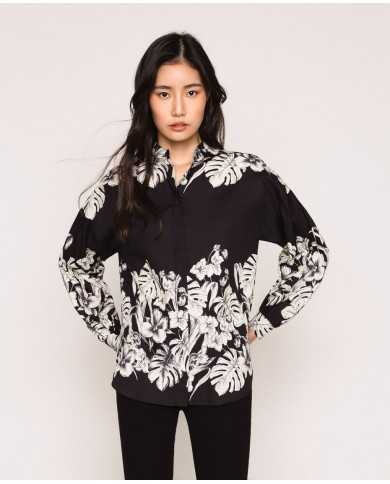 camicia grafico nero donna con stampa floreale | TWINSET camicia grafico nero donna con stampa floreale | TWINSET