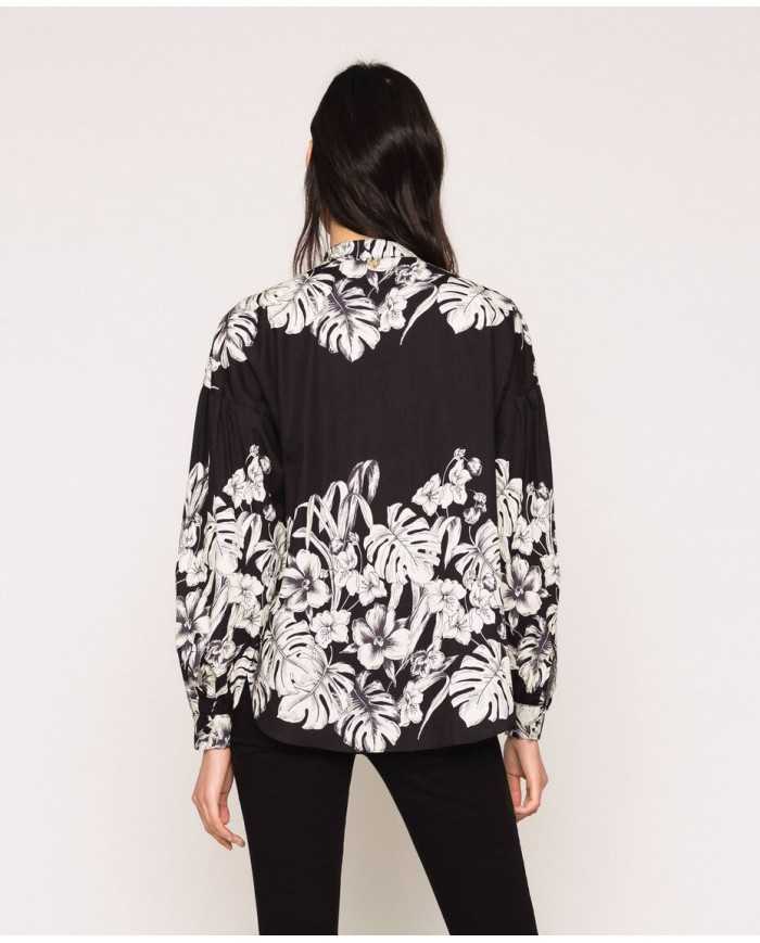 camicia grafico nero donna con stampa floreale | TWINSET camicia grafico nero donna con stampa floreale | TWINSET