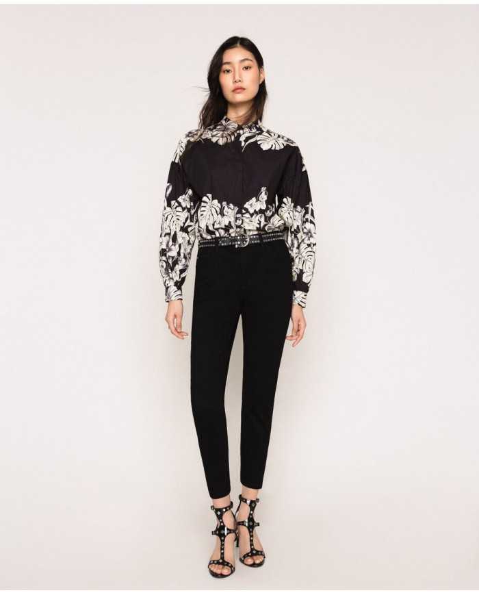 camicia grafico nero donna con stampa floreale | TWINSET