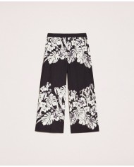 Pantaloni cropped ampi grafico nero donna con stampa a fiori | TWINSET