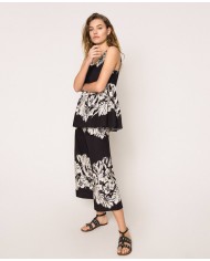 Pantaloni cropped ampi grafico nero donna con stampa a fiori | TWINSET