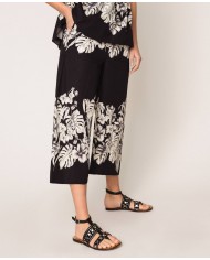 Pantaloni cropped ampi grafico nero donna con stampa a fiori | TWINSET