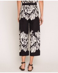 Pantaloni cropped ampi grafico nero donna con stampa a fiori | TWINSET