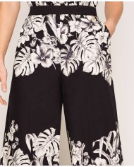 Pantaloni cropped ampi grafico nero donna con stampa a fiori | TWINSET