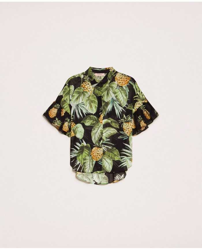 camicia nero donna con stampa ananas | TWINSET