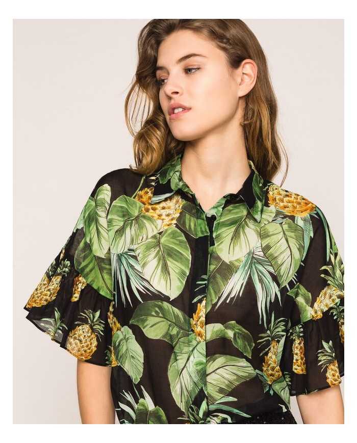 camicia nero donna con stampa ananas | TWINSET camicia nero donna con stampa ananas | TWINSET