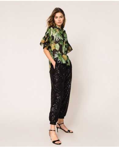 camicia nero donna con stampa ananas | TWINSET camicia nero donna con stampa ananas | TWINSET