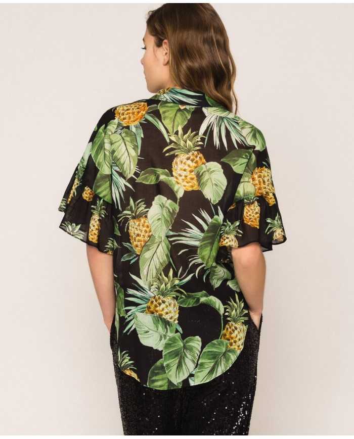 camicia nero donna con stampa ananas | TWINSET