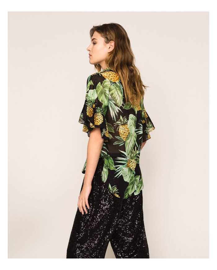 camicia nero donna con stampa ananas | TWINSET