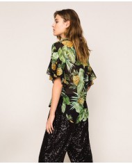 camicia nero donna con stampa ananas | TWINSET