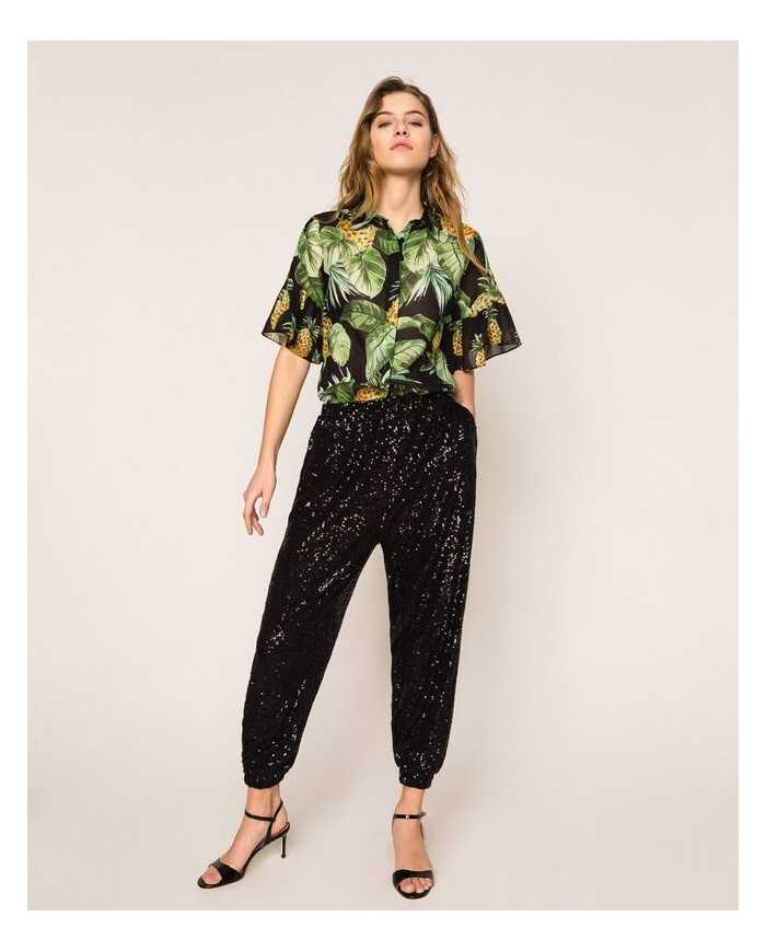 camicia nero donna con stampa ananas | TWINSET