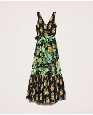Abito lungo nero donna con stampa ananas | TWINSET Abito lungo nero donna con stampa ananas | TWINSET
