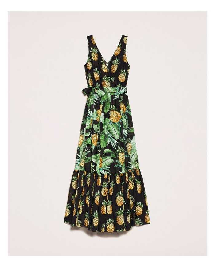 Abito lungo nero donna con stampa ananas | TWINSET
