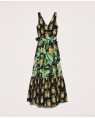 Abito lungo nero donna con stampa ananas | TWINSET