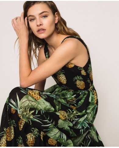 Abito lungo nero donna con stampa ananas | TWINSET Abito lungo nero donna con stampa ananas | TWINSET