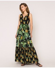 Abito lungo nero donna con stampa ananas | TWINSET