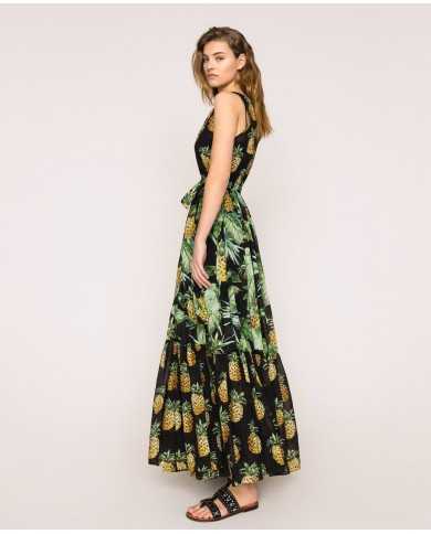 Abito lungo nero donna con stampa ananas | TWINSET Abito lungo nero donna con stampa ananas | TWINSET