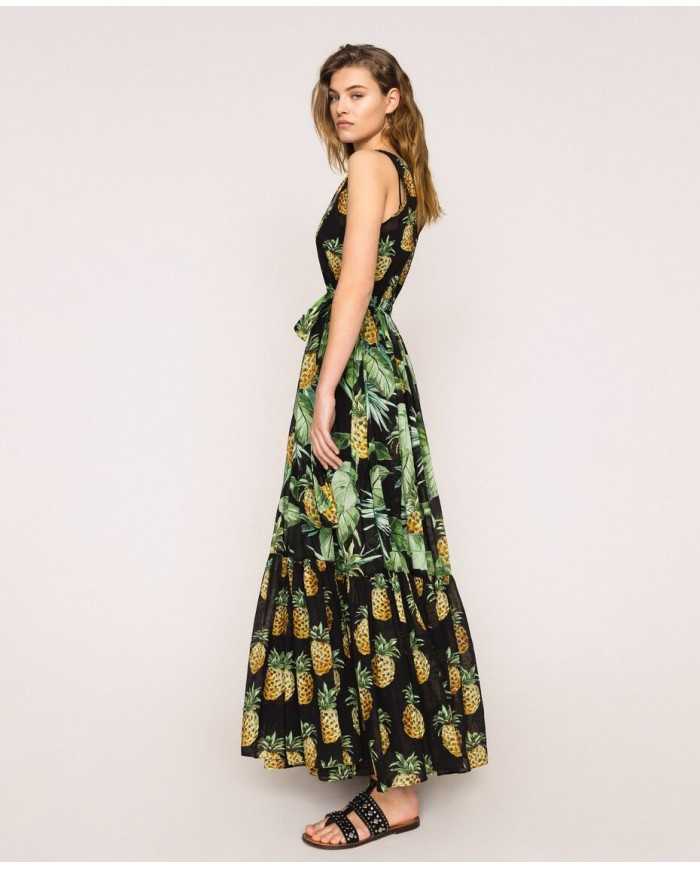 Abito lungo nero donna con stampa ananas | TWINSET