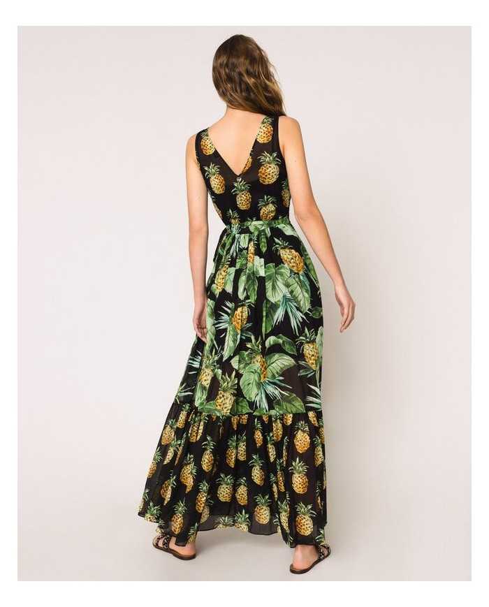 Abito lungo nero donna con stampa ananas | TWINSET