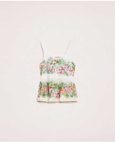 Top neve donna con stampa hibiscus e vita arricciata | TWINSET Top neve donna con stampa hibiscus e vita arricciata | TWINSET