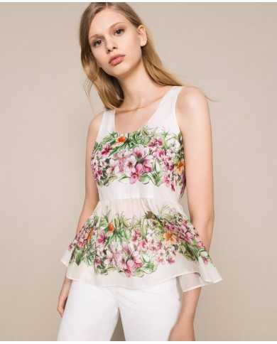 Top neve donna con stampa hibiscus e vita arricciata | TWINSET Top neve donna con stampa hibiscus e vita arricciata | TWINSET