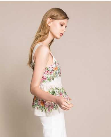 Top neve donna con stampa hibiscus e vita arricciata | TWINSET Top neve donna con stampa hibiscus e vita arricciata | TWINSET