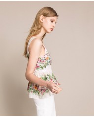 Top neve donna con stampa hibiscus e vita arricciata | TWINSET