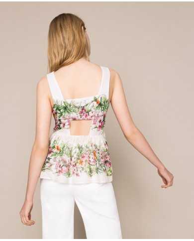Top neve donna con stampa hibiscus e vita arricciata | TWINSET Top neve donna con stampa hibiscus e vita arricciata | TWINSET