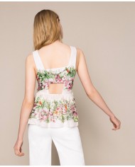 Top neve donna con stampa hibiscus e vita arricciata | TWINSET