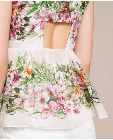 Top neve donna con stampa hibiscus e vita arricciata | TWINSET Top neve donna con stampa hibiscus e vita arricciata | TWINSET
