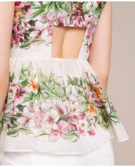 Top neve donna con stampa hibiscus e vita arricciata | TWINSET