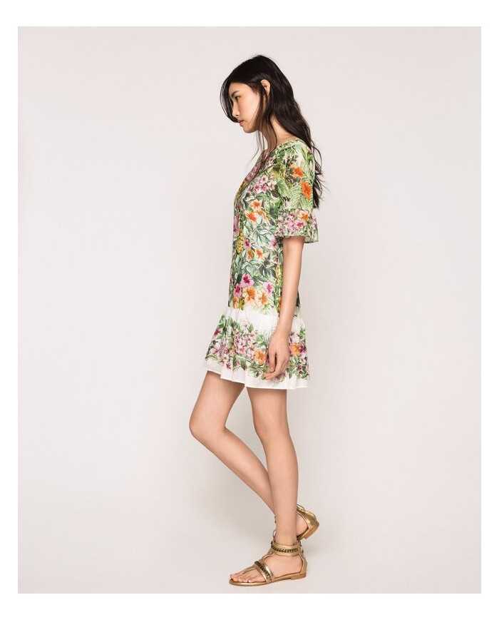 abito flowers neve donna con stampa ibiscus con volant | TWINSET abito flowers neve donna con stampa ibiscus con volant | TWINSET