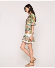 abito flowers neve donna con stampa ibiscus con volant | TWINSET