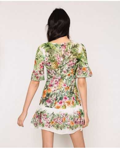 abito flowers neve donna con stampa ibiscus con volant | TWINSET abito flowers neve donna con stampa ibiscus con volant | TWINSET