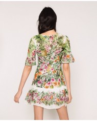 abito flowers neve donna con stampa ibiscus con volant | TWINSET