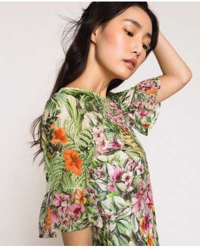 abito flowers neve donna con stampa ibiscus con volant | TWINSET abito flowers neve donna con stampa ibiscus con volant | TWINSET