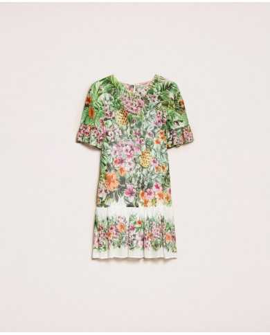 abito flowers neve donna con stampa ibiscus con volant | TWINSET abito flowers neve donna con stampa ibiscus con volant | TWINSET