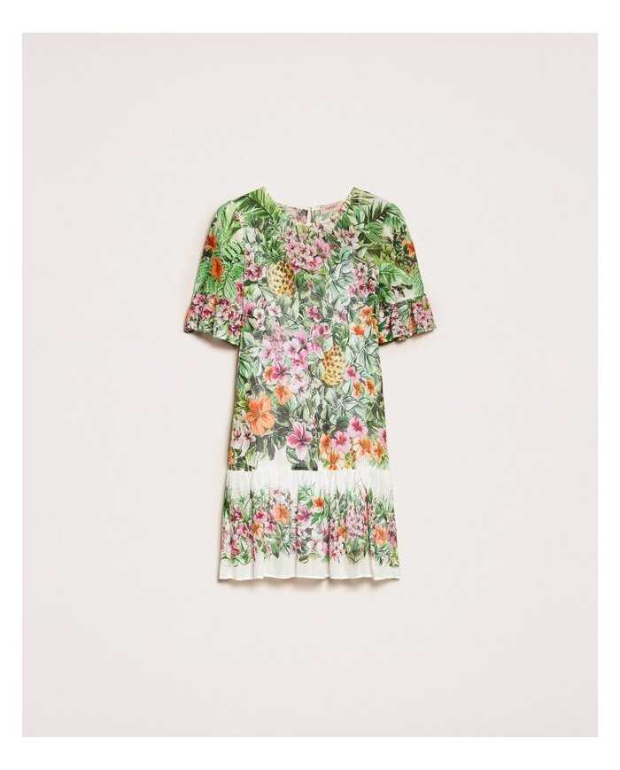 abito flowers neve donna con stampa ibiscus con volant | TWINSET