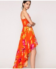 Abito arancione donna con stampa Hibiscus Flame | TWINSET