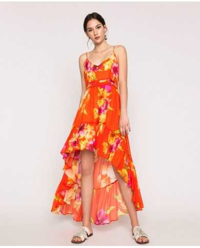 Abito arancione donna con stampa Hibiscus Flame | TWINSET Abito arancione donna con stampa Hibiscus Flame | TWINSET