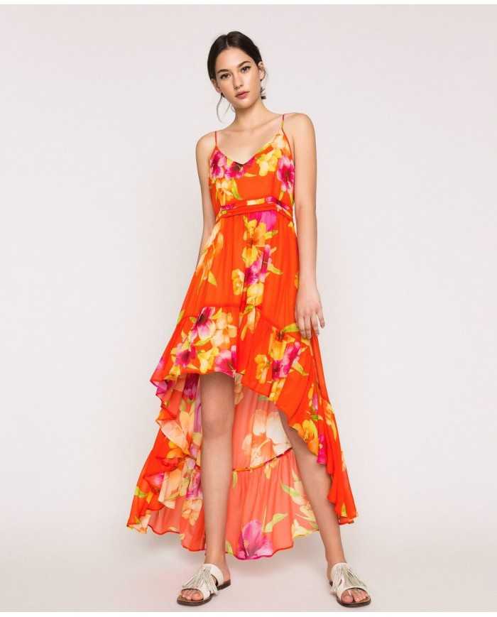 Abito arancione donna con stampa Hibiscus Flame | TWINSET