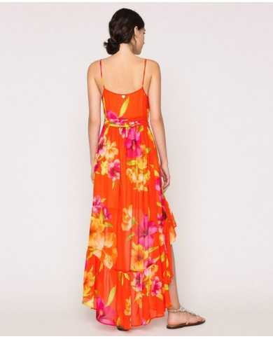 Abito arancione donna con stampa Hibiscus Flame | TWINSET Abito arancione donna con stampa Hibiscus Flame | TWINSET
